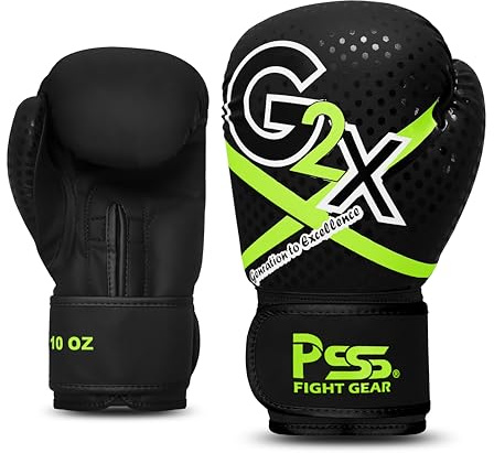 PSS Boxningshandskar för barn/ungdomsträning sparring, kickboxning, Muay Thai, MMA, tung boxningssäck vantar fokuskuddar träning hållbart PU-läder, skum stoppning 4 6 8 284 g (svart, 10 oz)