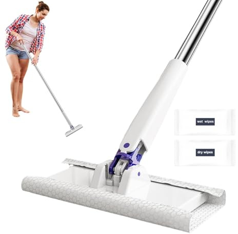 Sweepers Mop - Automatischer Tuchwechsel Mop | 2-in-1 Starter Kit - 360° Drehung | Neuer No-Touch Flachmopp mit Ersatz-Wischtüchern zum Wischen von Böden
