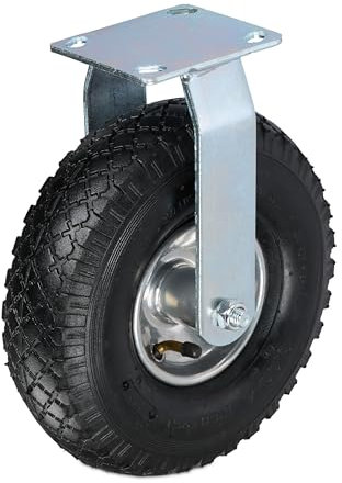 Relaxdays 3.00-4 Ruota per Carrello Fissa, Rotella per Mobili e Carico di Portata 120 kg, Gomma Gonfiabile, Nero Argento, Acciaio