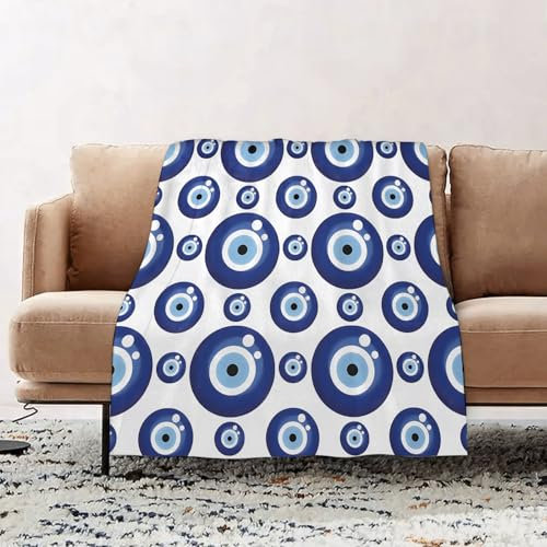 EOMKSE Fleece Blanket Sofa Throw - Versatile Blanket Fluffy Soft Throw for Bed and Couch Throw,Lucky Blue glass pattern. greek eyes background,39x51in