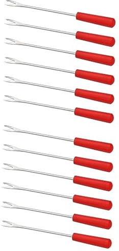 Jojomis 12 Pcs Red Stainless Steel Fruit Forks, Barbecue Forks, Chocolate Melting Sticks, Reusable Cooking Forks, Cheese Dipping Forks, BBQ Forks for Chocolate Fountain and Meat - 15cm