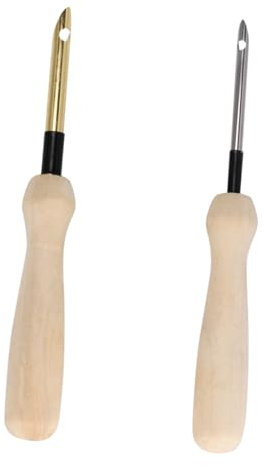 SHINEOFI 2stücke Stanznadel Mit Holzgriff Sticknadel Diy-werkzeug Nähzubehör Austauschbare Nadel Hochwertiges Langlebig Rostfrei Gute Härte