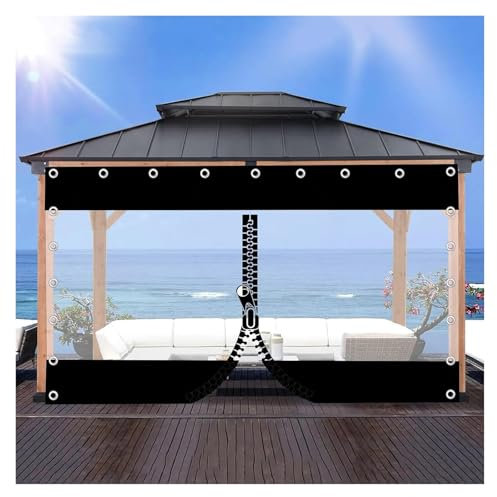 Outdoor Garten Pergola Pavillon Wasserdicht Klar Plane Vorhänge mit Reißverschluss Schwarz Transparent PVC Seitenteile Wetterfest und Langlebig 2,9 x 2,1 m