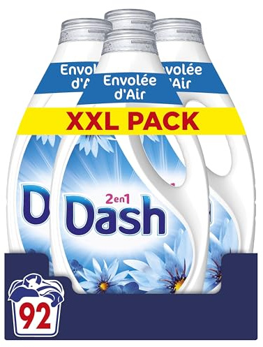 Dash 2en1 Lessive Liquide 92 Lavages, Envolée d’Air, avec 3 SEMAINES DE FRAÎCHEUR* et Lenor, Fabriquée En France, Dash 2in1