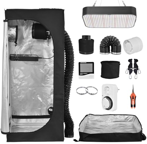 Conjunto De Cultivo Completo, Sistemas De Cultivo Hidropónico, Con Lámpara De Cultivo De Espectro Completo LED, 40x40x120 Cm, Con Ventilador, Filtro De Carbono Activado Por Aire De Escape