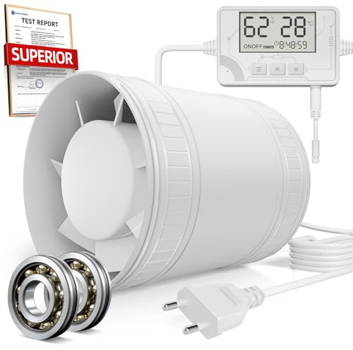 BUMSOU Estrattore Aria con sensori di umidità e temperatura, timer, Modalità ON, 3 Velocità, Silenzioso Potente Ventola Aspirazione, Aspiratore Bagno Cucina Ventilatore a Condotto con Telecomando