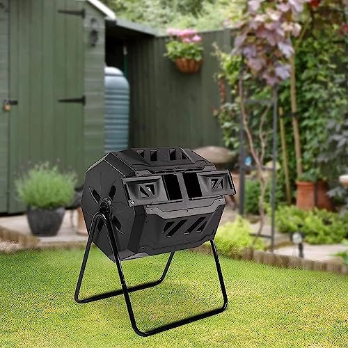 Composteur Rotatif Robuste De 42 Gallons avec Deux Compartiments, Bac À Déchets Rotatif, for Une Meilleure Circulation De L'air Et Un Compostage Efficace.