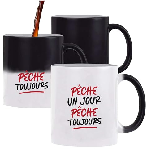 Otshirt Tasse Magique Pêche toujours | Mug | Idée Tasse Personnalisable qui change de couleur Cadeau Anniversaire Fête Original Famille Travail Départ Collègue Retraite Noël.