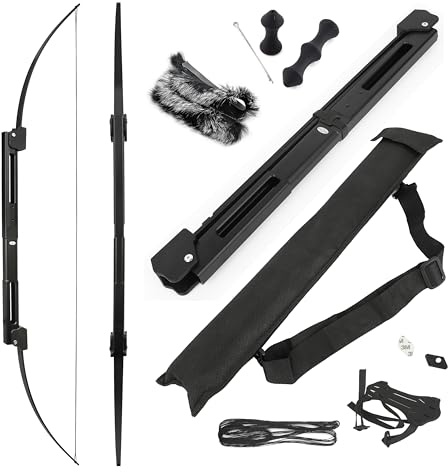 surwolf 58 Recurve båge Bågskytte Vikbar rak båge Tactical Survival Bow jaktbåge 25-55lbs med aluminiumförhöjare RH/LH Hand för ungdom & vuxen/jakt/mål/skytte (25lb-svart)