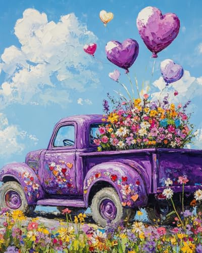 Paint by Numbers Purple car and Flower Balloons Paint by Numbers Kits for Adults Kids Beginners 40 x 50 cm Adults with Paintbrushes DIY Painting for Home Decoration Without Frame