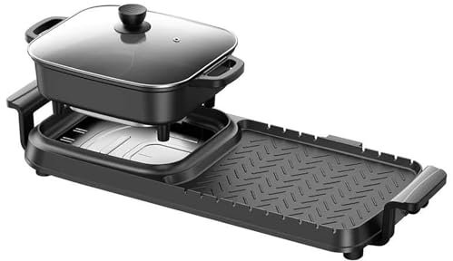 Electric Hot Pot and Grill, Split Type with Glass Lid, Dual Temperature Control, Nonstick Smokeless BBQ Grill, Multifunctional Barbecue Plate