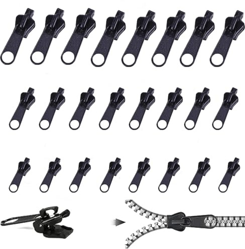 24 Stück Reissverschluss Zipper Ersatz 3 Größen Reißverschluss Reparatur Set Extra Rutschfest & Langlebig, Zipper Fix Kit für Jacken Rucksäcke Koffer DIY Notfallreparatur