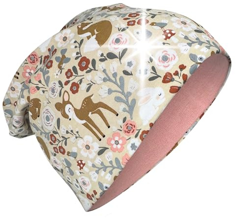 HECKBO 360° Reflektor Kinder Beanie Mütze - Jersey Stoff innen Übergangsmütze - Waldtiere Tiere