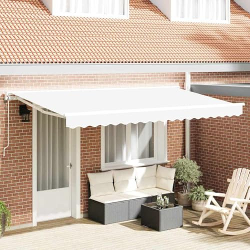 Qnhdfrt Tenda da sole retrattile 400 x 200 cm, colore bianco, in robusto tessuto con telecomando e angolo regolabile a 10° per balcone e terrazza