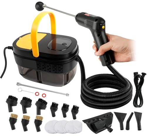 Pulitore a vapore manuale per la casa, 3 livelli, manico regolabile, pulitore a vapore portatile, 105 ℃ ad alta temperatura e pressione 3 bar, serbatoio dell'acqua da 1,6 l, 16 accessori, per auto