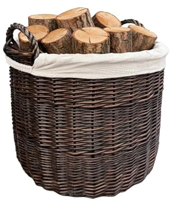 Arthur Cameron - Streatley Circular Distilled Brown Wicker Log Basket | Streatley Wicker Log Basket with Removable Cotton Lining & Carry Handles – Available in 3 Sizes