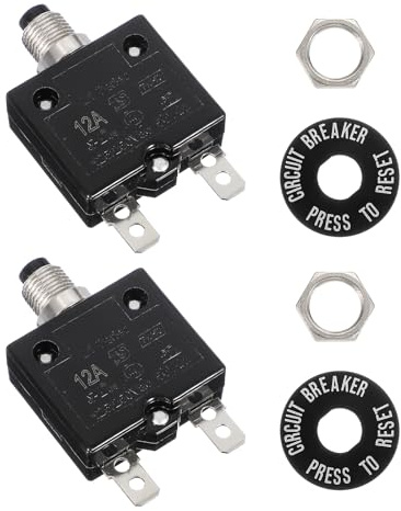 QUARKZMAN 2 Pcs Disjoncteur Thermique À Bouton-Poussoir 12Amp 125/250V AC | Protecteur De Surcharge Thermique, 50V DC, Réinitialisation Manuel, Pour Voitures Industrielles