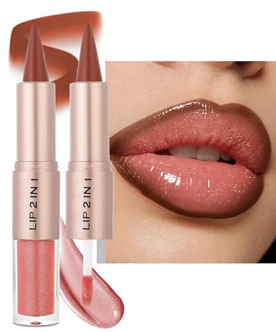 Crayon a Levre & Lip Gloss Oil 2-en-1, Rouge a Levre Hydratant Rose Nude | Lip Liner Mat Longue Tenue Waterproof, Highly Pigmented, Formule Nourrissante Maquillage pour Gloss Repulpant Levres