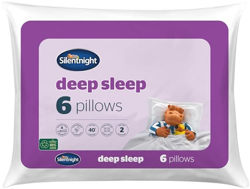 Silentnight Deep Sleep Pillow Pack of 6 - Soft Hotel Bed Pillows 6 Pack - Machine Washable Hollowfibre Sleep Easy Pillows,White