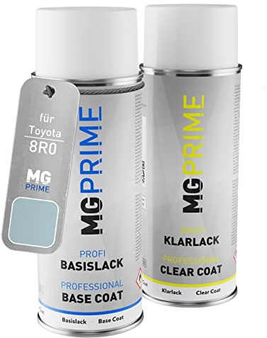 MG PRIME Billack Spray can set för Toyota 8R0 Pale Blue Mica Metallic/Gletscherblau Mica Base coat klarlack spray can 400ml