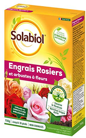 SOLABIOL Engrais Rosiers & Arbustes A Fleurs - 750g - Jusqu'à 30 Pieds - Améliore La Floraison - Nutrition Longue Durée - Utilisable En Agriculture Biologique SOROSY750