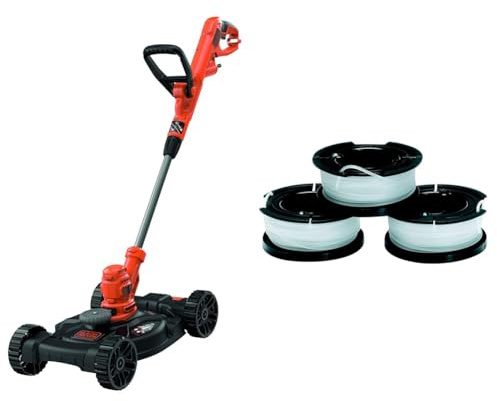 Black+Decker 3-in-1 Multi-Trimmer/Rasenkantenschneider/Rasenmäher (550W, 30 cm Schnittbreite, für Kleine) schwarz & Fadenspulen (für Trimmer 3er Pack- 3 x 10 m Länge, ⌀ 1,5 mm Fadendurchmesser)