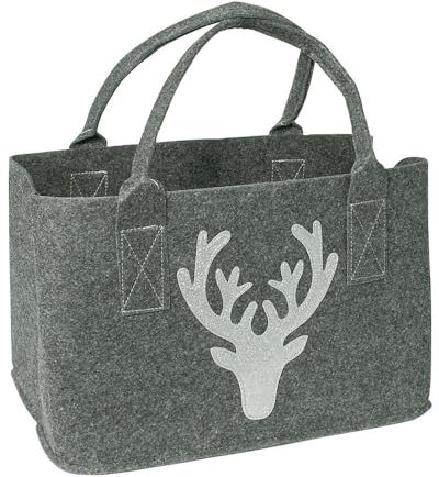GILDE Filztasche mit Glitter-Hirsch Applikation, 40x26x20cm, 1 Stück, dunkelgrau