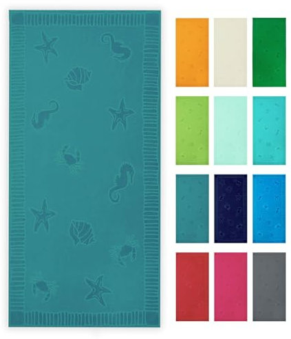 ZOLLNER Toalla de Playa Grande, 100x200 cm, 100% algodón, Verde petróleo