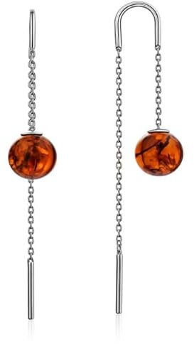 Orecchini da donna in argento 925 con sfera in ambra e ambra e Argento, colore: Cognac in argento 925