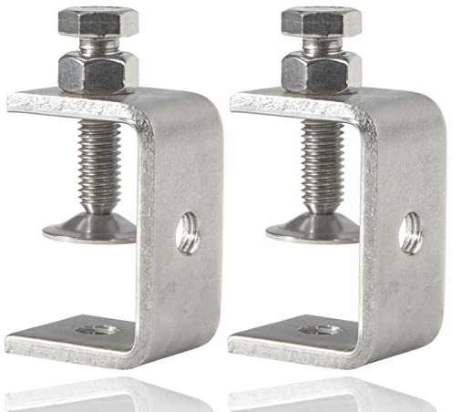 Stainless Steel C Clamps Small 1 1/2 Inch for Mounting, Heavy Duty U Clamps for Metal Working, Mini Desk Clamp with Stable Wide Jaw Opening & Protective Pads/I-Beam Design (2pcs)