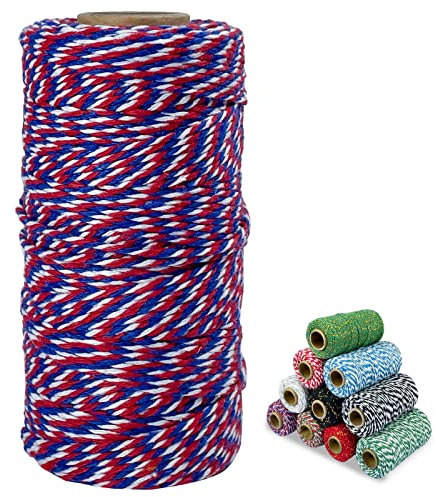 Uiopa Red Blue and White Twine String 2mm x 100m, Christmas String Cotton Bakers Twine Butchers String Parcel Rope, Craft Twine for Gift Wrapping, DIY Crafts, Christmas, Baking, Gardening