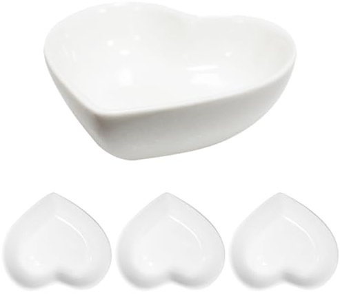 Albedel 3 pcs Heart Shaped Porcelain Soy Sauce Dish Ceramic Dip Dipping Bowls White for Dinner Baking BBQ and Cooking