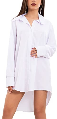 Toocool Camicia Donna Oversize Lunga Elasticizzata Maniche Lunghe VI-3257 [Taglia Unica,Bianco]