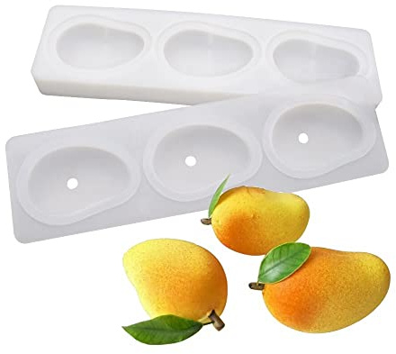 Silicone Mold Dessert Silicone Cake Mold For Baking Fondant Mould Fruit Shape Sugar Candy Jelly Bakeware Chocolates Mould (2PCS Mango I_13.6x3.8x1.4 inch)