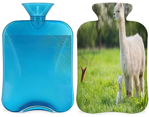 Weiße Alpaka-Wärmflasche mit flauschigem Bezug, 2 l, große Kapazität, niedliche Alpaka-Flasche, Wasserbeutel für gemütliche Nächte, Linderung von Schmerzen, Rücken, Nacken und Schultern