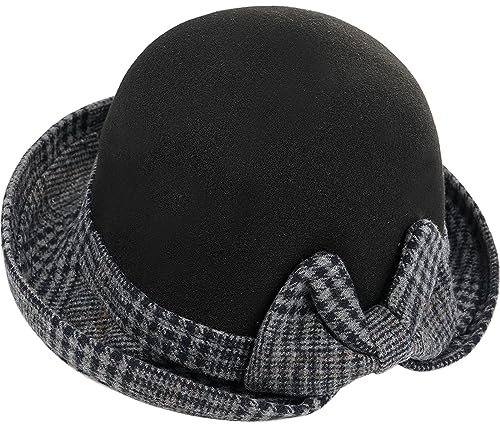 YeeHeen Fedora Cloche Sombrero Vintage Iglesia Redondo Bowler Sombreros Bucket Hat para Mujer, Negro -, Talla única