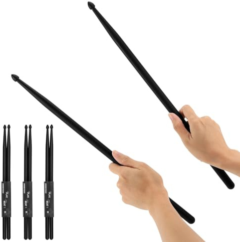 3 Paar Nylon-Drumsticks 5A Drumsticks mit Anti-Rutsch-Griffen für Kinder Erwachsene Anfänger Praxis, Cardio-Drumming (schwarz)
