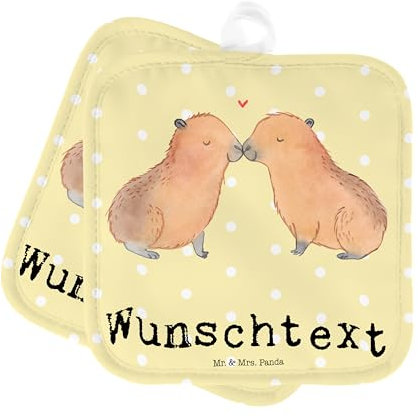 Mr. & Mrs. Panda Personalisierte Topflappen Capybara Liebe - Geschenke, Valentinstag, Namensaufdruck, Topfuntersetzer, Jahrestag, Beziehung, Set Personalisiert, mit Namen, Lustige Sprüche