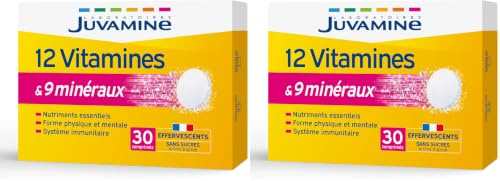 JUVAMINE - 12 Vitamines & 9 Minéraux - Aide à réduire la fatigue - 30 Comprimés Effervescents (Lot de 2)