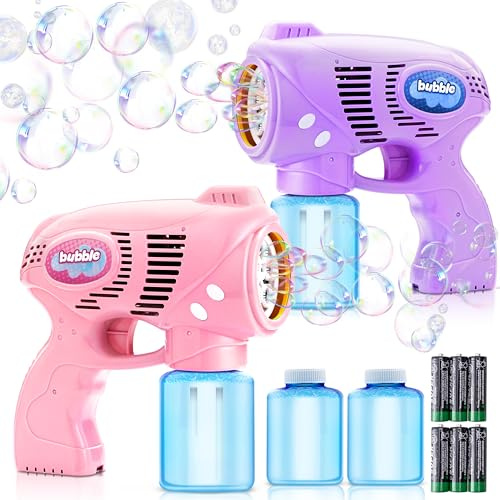 JOYIN 2 bubbelpistol med 2 tvålbubblor påfyllningslösning för barn, tvålbubbelmaskin för tvålbubblor party favoriter, sommarleksaker, utomhusaktiviteter, födelsedagspresent