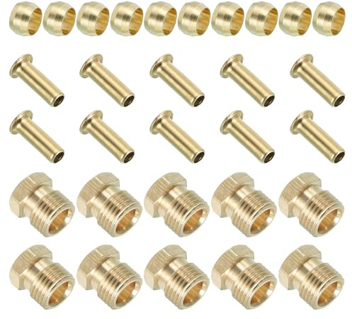 PATIKIL 20 Set Kit Assortimento Raccordi a Compressione per Tubo Ottone | 4 Mm Diametro Interno e 6 Mm Diametro Esterno, Manicotti Inserti e Dadi, per Tubi d'Acqua Olio e Aria