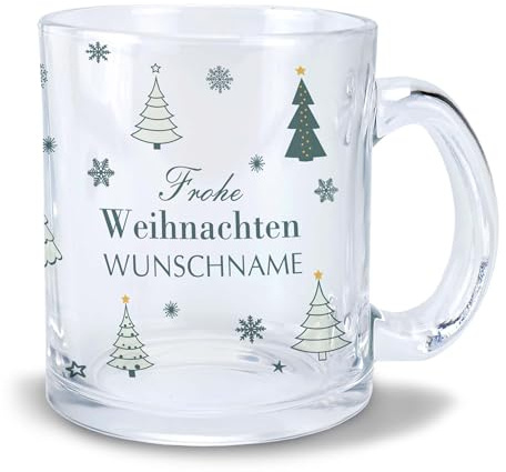 Kiwistar Tasse transparent Glas - Weihnachten Tanne - individuell personalisiert mit Wunschtext bedruckt - Texttasse selbst gestalten - Tassen selber personalisieren - Spruch - Geschenk - Motivtasse
