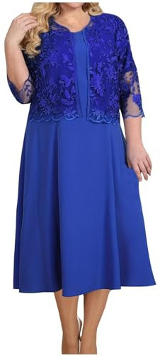 Dyhxuan Abendkleid Damen ärmellos Ballkleid mit Roundhals Knielang Cocktailkleid Zweiteiliges Set Damen Kleider Einfarbige Partykleid + Langarm Spitze Cardigan Jacke Abiballkleid Brautjungfern Kleid