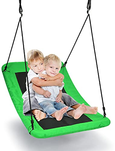 GOPLUS Columpio Nido de Pájaro para Niños,Columpio Incurvado en Árbol con Cuerda Ajustable,Silla Suspendida Incurvada con,Carga Máxima 150 kg,para Jardín,Camping,Balcón, 152x81cm (Verde)