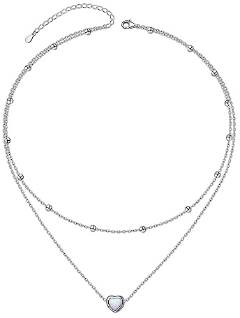 HOOHWE Kette Silber Halskette Damen Silber 925 Layering Halskette Mehrschichtige Halsketten Herz/Kreis Choker für frauen Modeschmuck Kette Set Boho Schmuck Geschenk