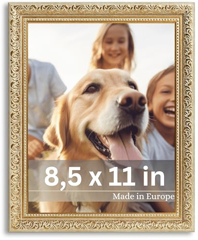 VictoR 8,5x11 Picture Frame Rubens Green Gold - Picture Frames 8.5 x 11 - with Shutterproof Acrylic Glass - Antique - Gold 8.5 by 11 - only for hanging