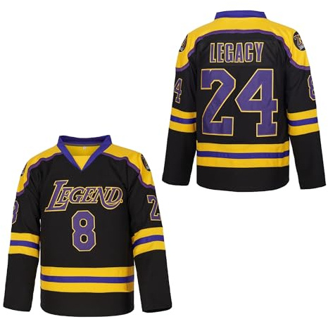 LEGEND 8 LEGACY24 Youth's Legend 8 24 Movie Ice Hockey Jersey,Hip Hop Shirt Stitched for Kid (Black,XL)