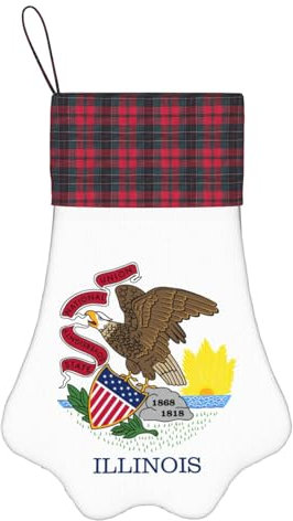 LNNIUK Illinois Weihnachtsstrumpf mit Staatsflaggen-Druck, Weihnachtsstrumpf, Rentier-Design, groß, 17 Familien-Urlaubsdekorationsstrümpfe