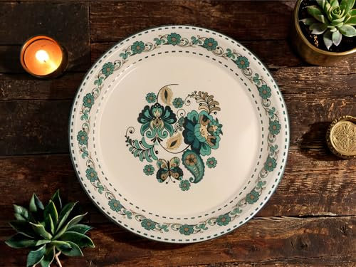 ZUICI CERAMICRAFT 4-Piece Floral Pattern Rimmed Dinner Plates Set, White Dinner Plate, Minimalist and Sturdy, Easy to Clean, Steak Plates, Party Plate, Large Capacity, Durable.