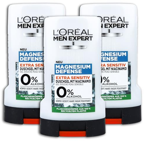 3 er Set Loreal MEN EXPERT Magnesium Defense Extra Sensitiv Duschgel 3 x 250 ml